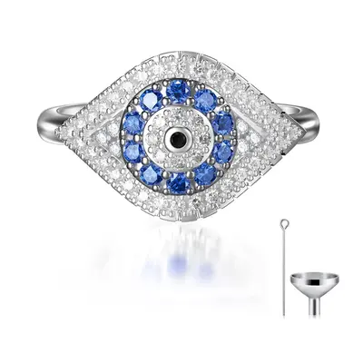 Sterling Silver Round Shaped Cubic Zirconia Evil Eye Urn Ring