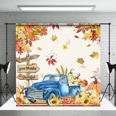 Blue Car Maple Bumper Harvest Thanksgiving Backdrop