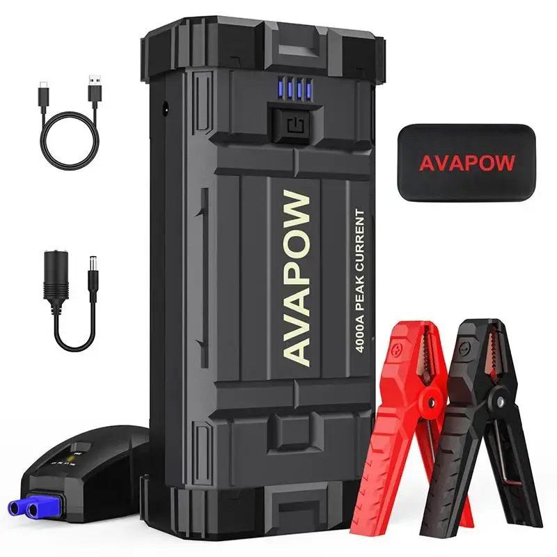 AVAPOW 4000A Car Battery Jump Starter–12V Portable Power for 10L Gas/10L Diesel Engines, Booster Function, PD 60W Fast Char...