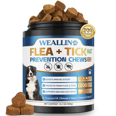 WEALLIN Flea & Tick Prevention Chews for Dogs - Natural Oral Supplement with Coconut Oil & Flaxseed - 200 Soft Chews - 3 Mont...