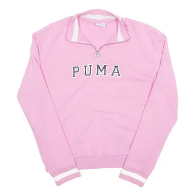 PUMA Cropped Sweatshirt Pink 1/4 Zip Womens UK 8