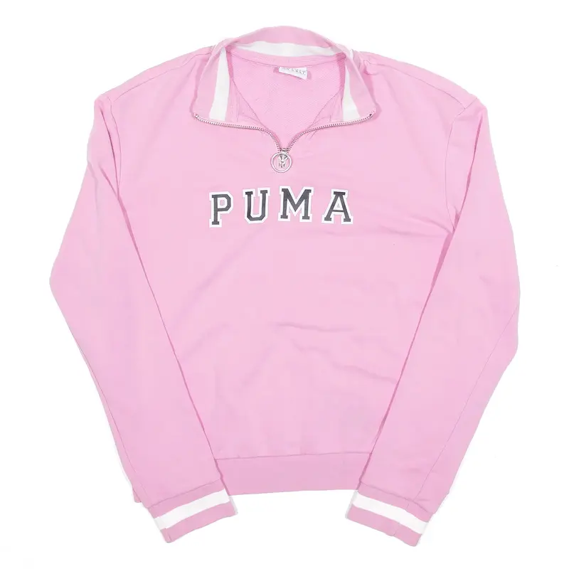 PUMA Cropped Sweatshirt Pink 1/4 Zip Womens UK 8