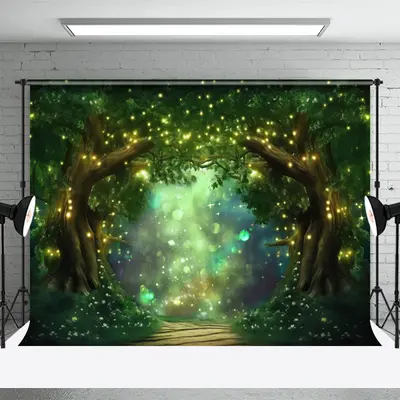 Glitter Green Enchanted Forest Path Spring Backdrop - Aperturee