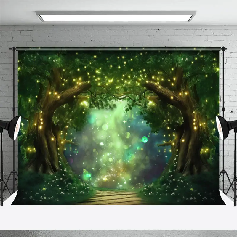 Glitter Green Enchanted Forest Path Spring Backdrop - Aperturee