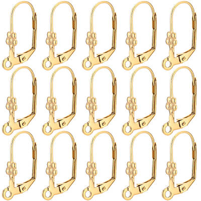 50Pcs Ion Plating(IP) 304 Stainless Steel Flower Leverback Earring Findings