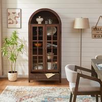 Farmhouse Arched Cabinet with Glass Doors, Wood Display Cabinet with Drawer and Adjustable Shelves, 71” Tall Bookshelf Mode...