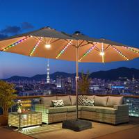 15ft Large Patio Umbrella with Base & Solar Lights, Double-Sided Outdoor Rectangle Umbrellas with 36 LED Lights, Umbrella for...