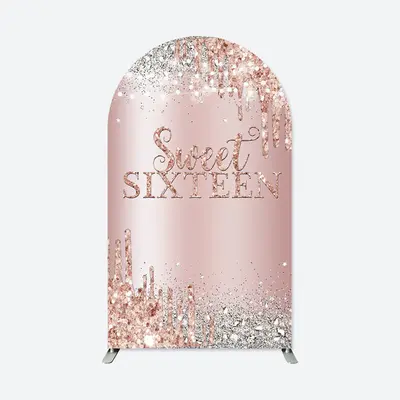Aperturee Rose Gold Sweet 16 Birthday Double Sided Arch Backdrop | Round Arch Backdrop Cover | Chiara Wall Backdrop Diy | Cus...
