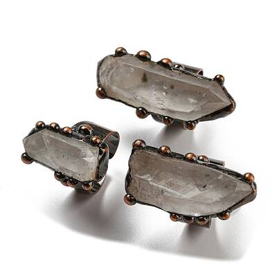 Irregular Rectangle Natural Quartz Crystal Open Cuff Rings