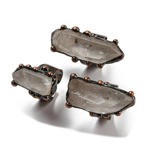 Irregular Rectangle Natural Quartz Crystal Open Cuff Rings