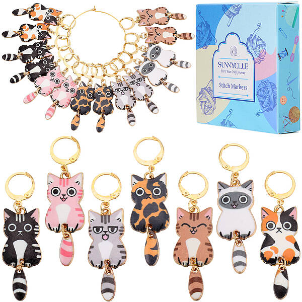 1 Set Cat Shape Alloy Enamel Pendant Locking Stitch Markers