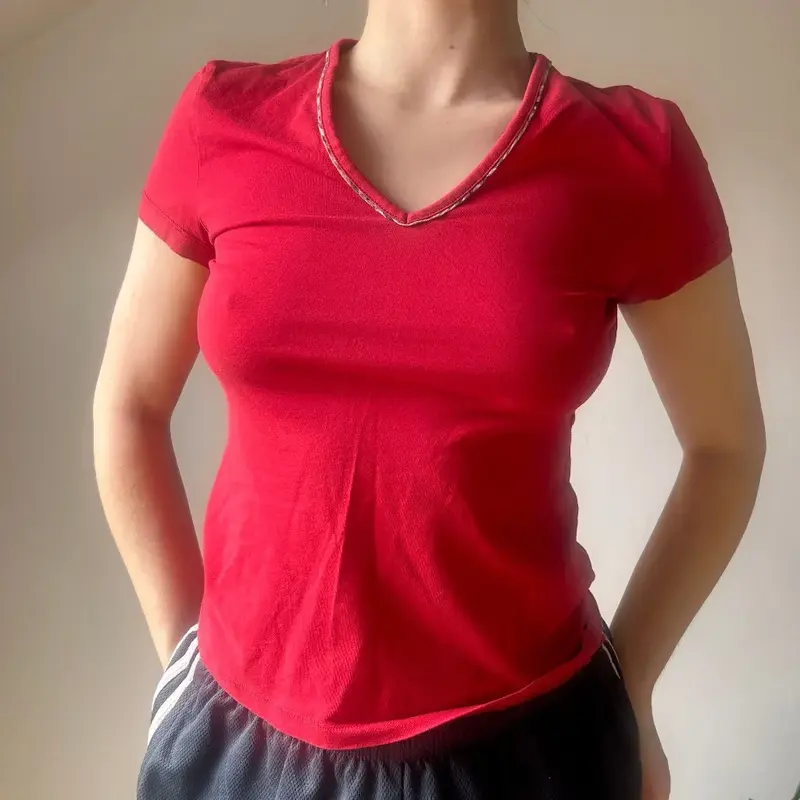 Burberry London V-neck T-Shirt - Small Red Cotton