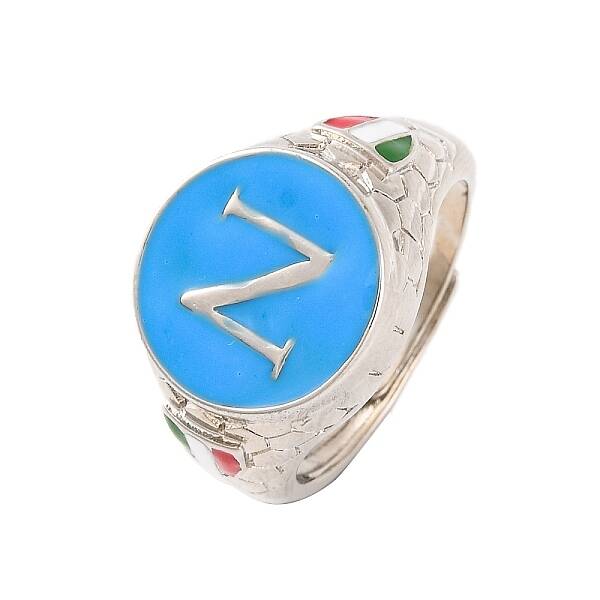 Round with Letter N Brass Enamel Adjustable Rings