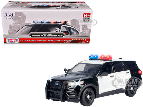 2022 Ford Police Interceptor Utility Black and White Builders Kit with Flashing Light Bar and Front and Rear Lights and Sound...