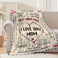 Letter To Mom Pattern Lightweight Washed Blanket, 1/2/3 Counts Soft Comfortable Warm Throw, Air-conditioned Room Warm Nap Bla...