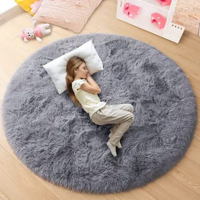 [Black Friday & Cyber Monday] kids room soft round rainbow area rug, kids bedroom fluffy colorful round rug, cute round rug p...
