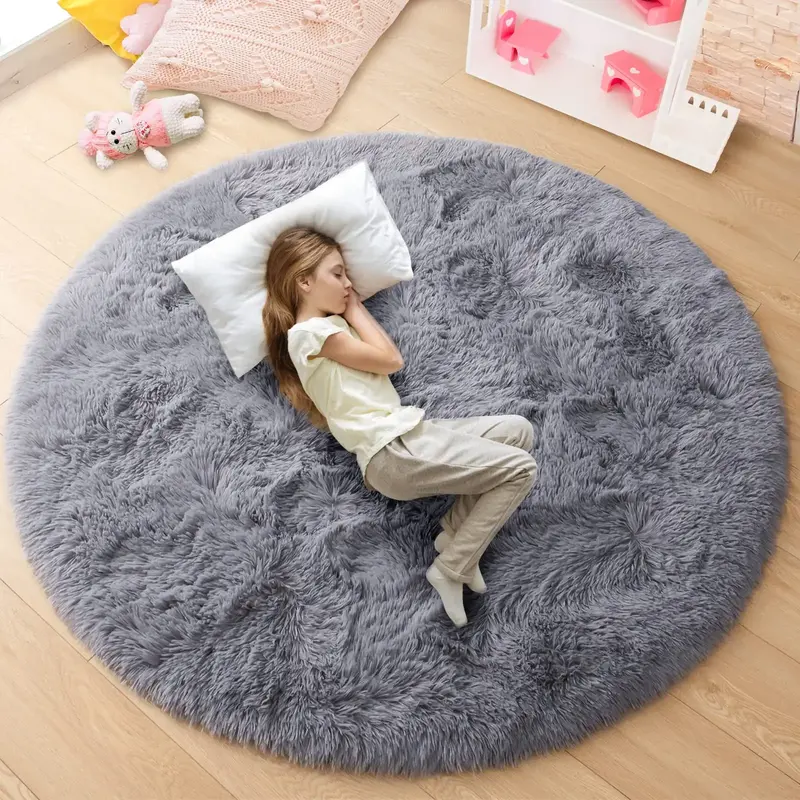 [Black Friday & Cyber Monday] kids room soft round rainbow area rug, kids bedroom fluffy colorful round rug, cute round rug p...