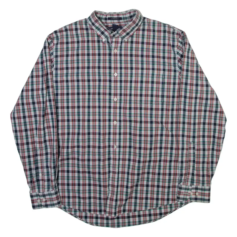 LANDS END Mens Shirt Grey Check Long Sleeve L