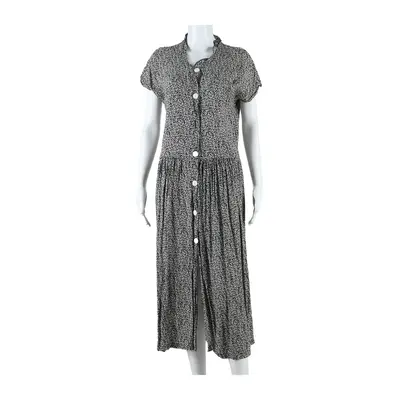 Womens Tea Dress Black Viscose Floral Sleeveless Long L