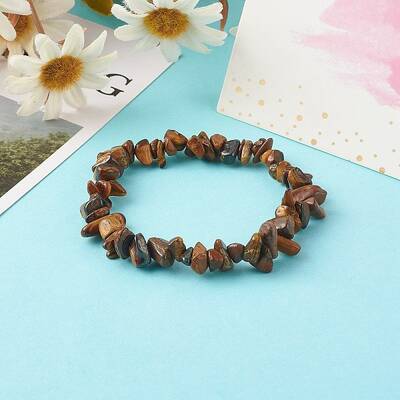 Natural Tiger Eye Chip Beads Stretch Bracelets for Children