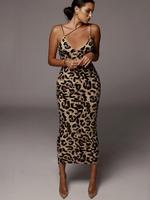 Women's All Over Leopard Print Asymmetrical Cami Dress, Elegant Sleeveless Backless Spaghetti Strap Evening Bodycon Dress for...