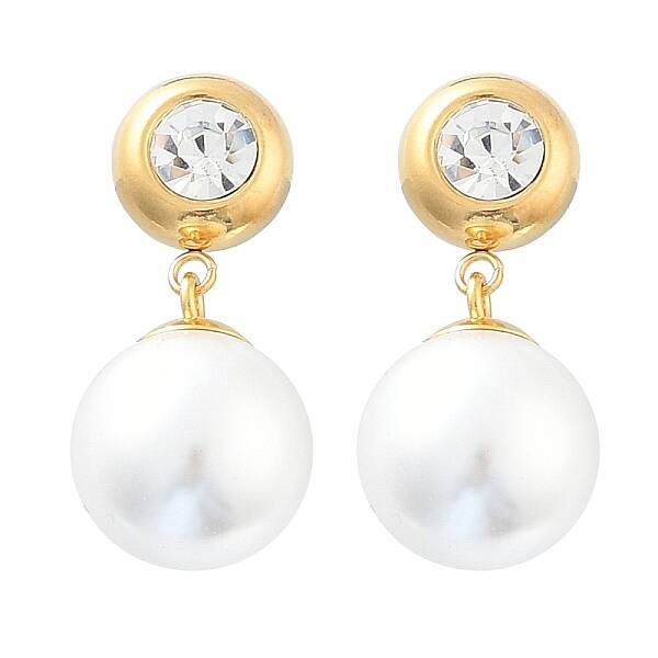 304 Stainless Steel Plastic Pearl Round Dangle Stud Earrings