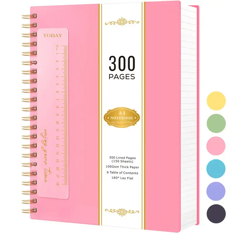 A4 Spiral Notebook, Large College Ruled Journal for Women Men, 300 Pages Hardcover Lined Note Book for Work School Note Takin...