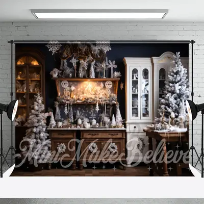 Snowflake Pine Tree Cupboard Floor Christmas Backdrop - Aperturee