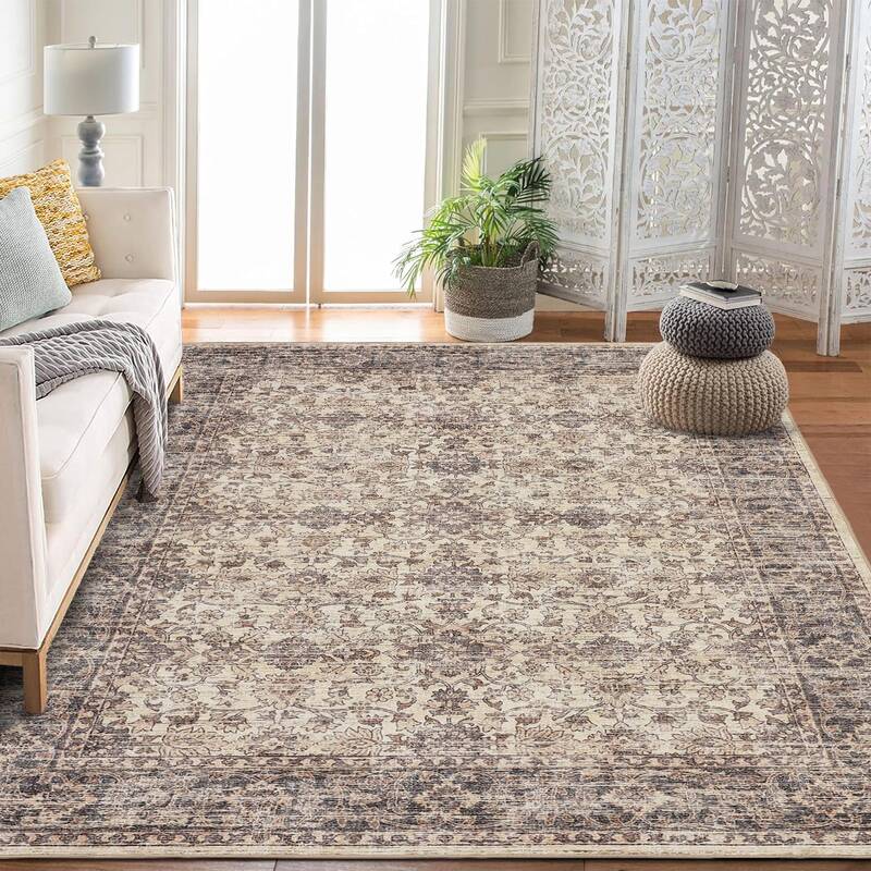 Garvee Vintage Boho Area Rugs Beige 5'x7' Washable Large Rugs Non-Slip Backing for Living Room Bedroom Dining Room Nursery Of...