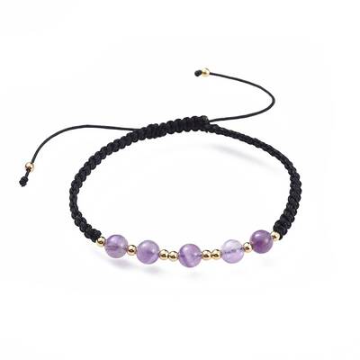 Adjustable Natural Amethyst Braided Bead Bracelets