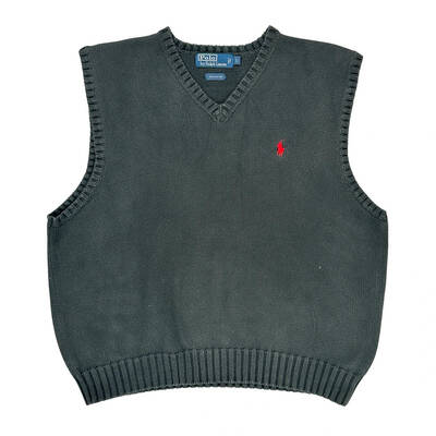 Polo By Ralph Lauren V-Neck Sweater Vest - Large Grey Cotton