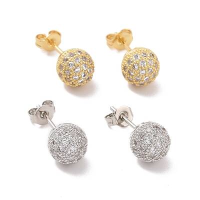 Clear Cubic Zirconia Disco Ball Stud Earrings