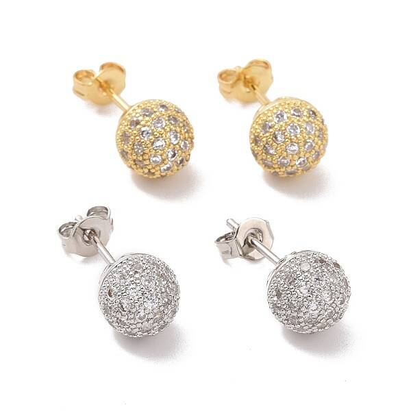 Clear Cubic Zirconia Disco Ball Stud Earrings