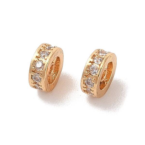 Brass Micro Pave Clear Cubic Zirconia Beads