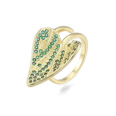 Cubic Zirconia Leaf Open Cuff Ring
