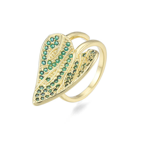 Cubic Zirconia Leaf Open Cuff Ring