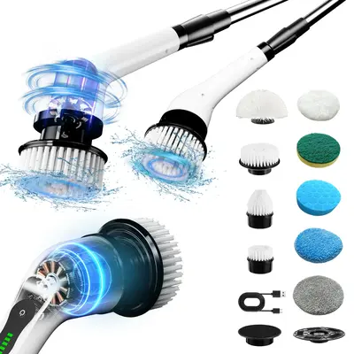 Electric cleaning brush, Electric rotating floor scrubber, Wireless electric rotating washer, Replaceable 9 brush heads and a...