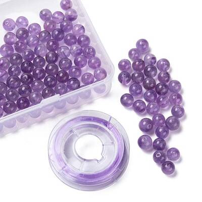 100Pcs 8mm Natural Amethyst Round Beads