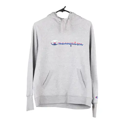 Champion Spellout Hoodie - Medium Grey Cotton Blend