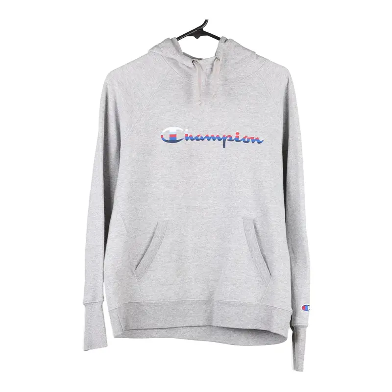 Champion Spellout Hoodie - Medium Grey Cotton Blend