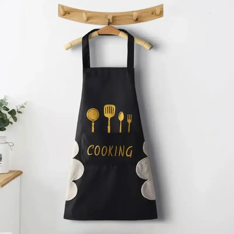 Kitchenware & Letter Print Apron with Pocket, 1 Count Modern Polyester Oil-proof and Waterproof Kitchen Cooking Apron, Egg Ap...