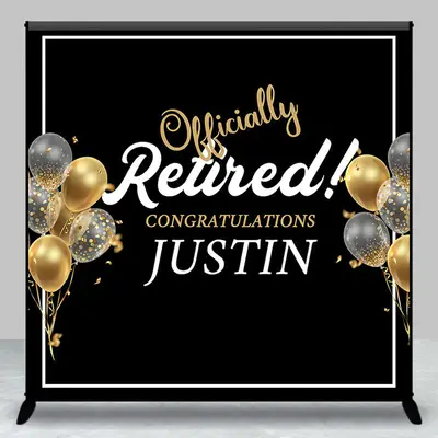 Custom Gold Black Retirement Celebration Party Backdrop - Aperturee