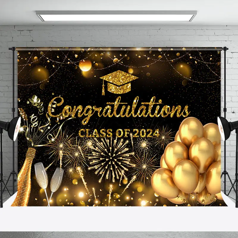 Spark Champagne Bokeh Black Grad Photo Backdrop - Aperturee