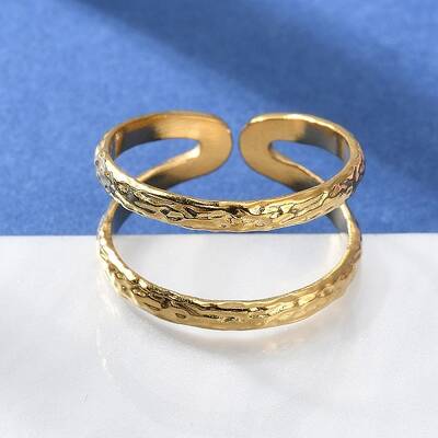 Ion Plating(IP) 304 Stainless Steel Double Line Open Cuff Ring for Women