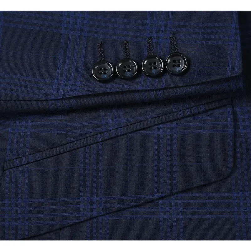 Dark Navy Windowpane Plaid Slim Fit Two-Button Men's Suit