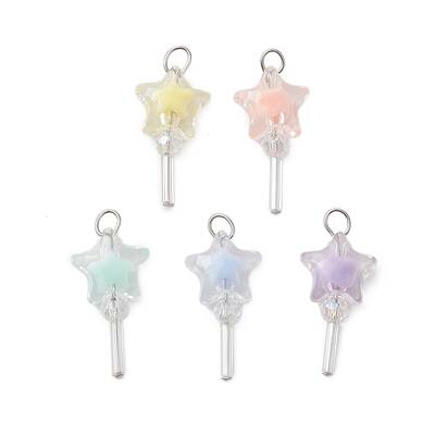 5Pcs Acrylic & Glass Pendants