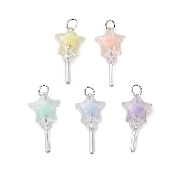 5Pcs Acrylic & Glass Pendants