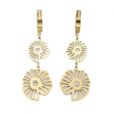 Left and Right Hollow Flower 304 Stainless Steel Dangle Earrings