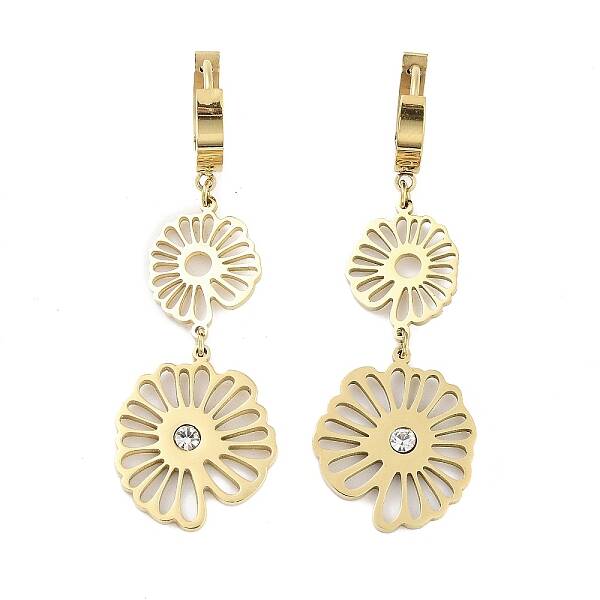 Left and Right Hollow Flower 304 Stainless Steel Dangle Earrings