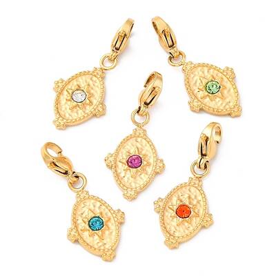 Oval 304 Stainless Steel Rhinestone Pendant Decorations